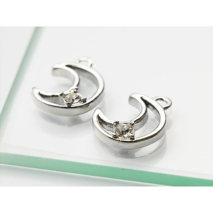 チャーム ミニ 月 ストーン付 一粒 アクセサリー パーツ シルバー 9.5