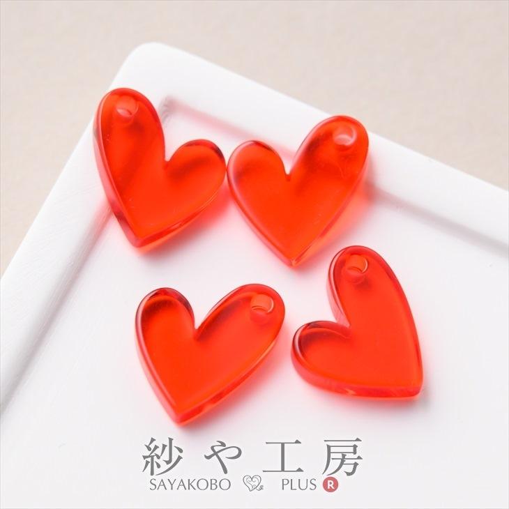 チャーム クリア ハート アクセサリー パーツ レッド 13.5mm 4個