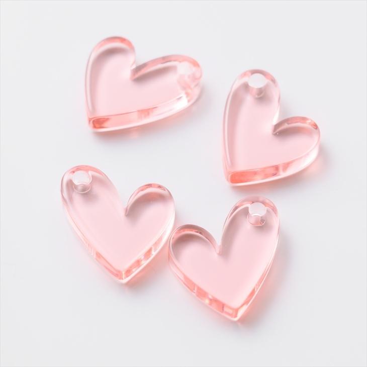 チャーム クリア ハート アクセサリー パーツ ピンク 13.5mm 4個