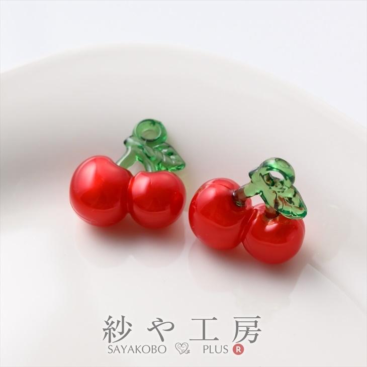 チャーム 立体 チェリー カン付 アクセサリー パーツ レッド 21.5mm 2