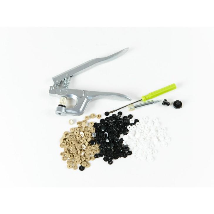 ハンドプライヤー&プラスナップボタンセット ベーシックカラー3色×各30組 10mm(T-3) ハンドプライヤー 手芸材料 プラスチック製