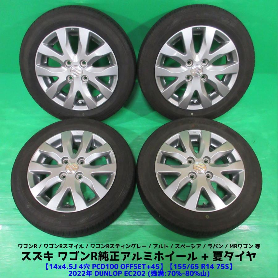 ワゴンR ワゴンR純正 155/65R14 2022年夏タイヤ 70%-80%山 DUNLOP  