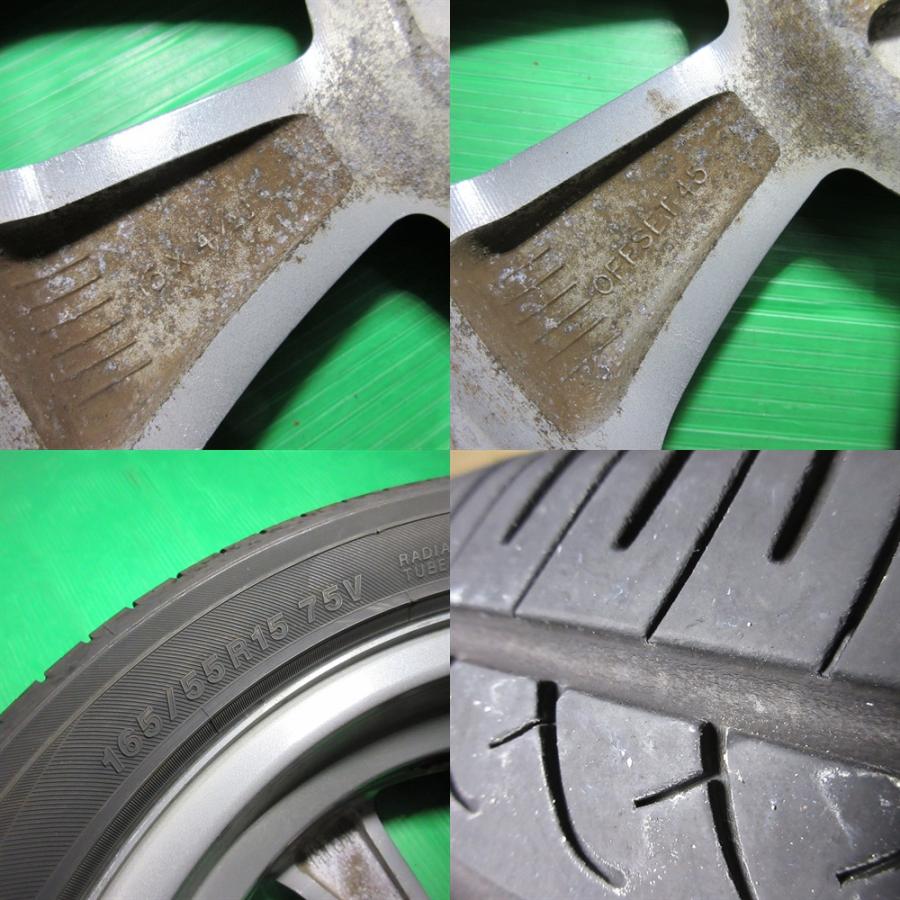 ワゴンRスティングレー純正 165/55R15 2023年夏タイヤ 60%山 YOKOHAMA BluEarth AE-01 4本 4穴PCD100 4.5J +45 スペーシア スズキ 中古新潟の画像