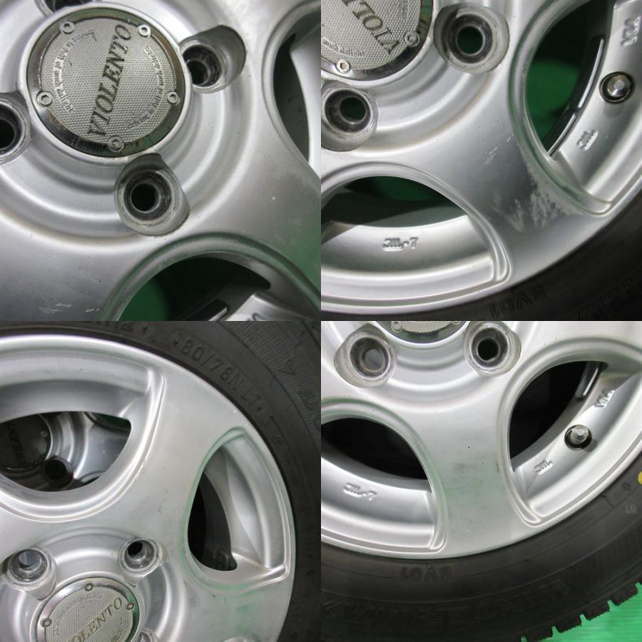 エブリイ 145/80R12 80/78 N LT 2023年超バリ山スタッドレス 90%-95%山 DUNLOP WINTERMAXX SV01 4本 4穴PCD100 4J +40 アトレー クリッパーの画像