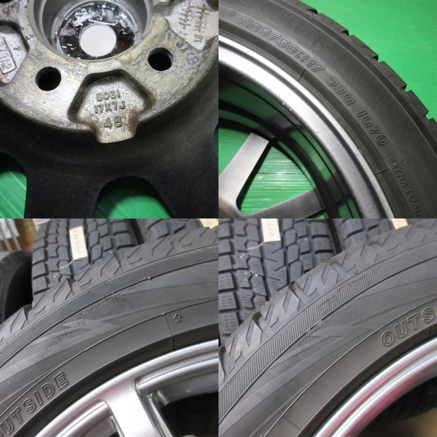 希少 インプレッサ 205/50R17 バリ山スタッドレス 80%山 YOKOHAMA iceGUARD7 4本 5穴PCD100 7J +48 中古新潟_7