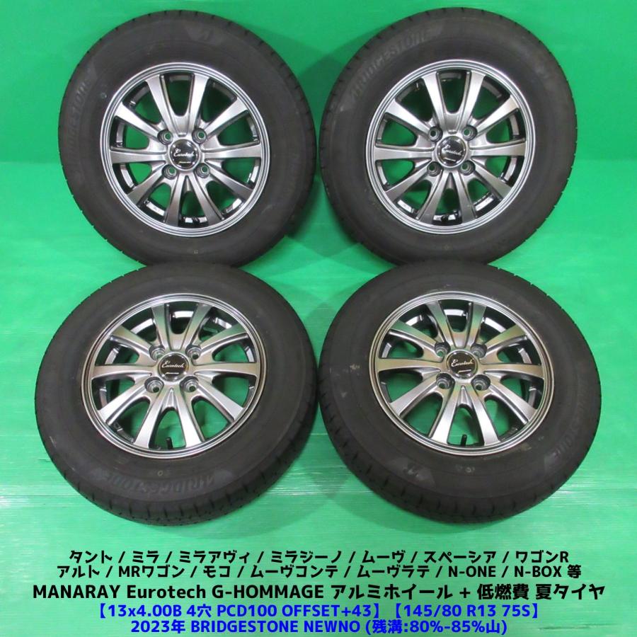 2024年製145/80R13バリ山！中古タイヤ4本セット　サマータイヤ NEWNO 良品 アルト 145/80R13 2023年バリ山夏タイヤ 80%-85%山