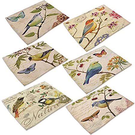 国産品 Marstree コットンリネン 並行輸入品 キッチン用 ダイニングテーブルマット 鳥インクペインティング 6枚セット プレースマット ランチョンマット 国産品 Marstree コットンリネン 並行輸入品 キッチン用 ダイニングテーブルマット 鳥インクペインティング 6枚セット プレースマット ランチョンマット