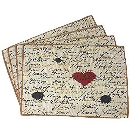 Tache ロマンチック 筆記体 手書き風 I Love You バレンタインハート ベージュ プレースマット ヴィンテージ ファームハウス 織タ 並行輸入品 グランドセール
