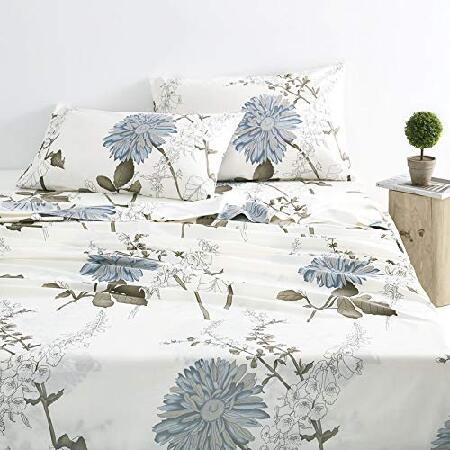 ベッド 寝具 アンティーク風Wake In Cloud - Floral Sheet Set, 100% Cotton Bedding, Botanical Flowers Pattern Printed (4pcs, Queen Size) 並行輸入品