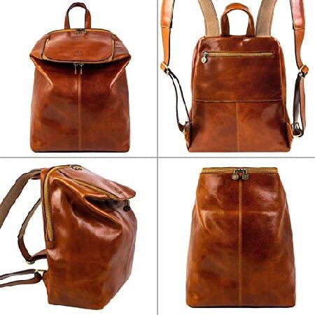Time Resistance Leather Backpack Vintage Rucksack Business Backpack Laptop Bag Unisex Dark Brown (Cognac) 並行輸入品