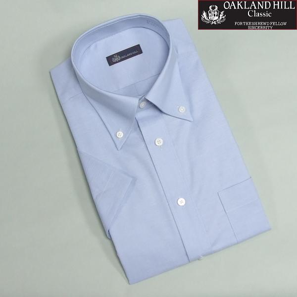 半袖 オックスフォード ブルー Yシャツ クールビズ用ワイシャツ ボタンダウン 形態安定 カッターシャツ メンズ 形状記憶｜yshirt-sahara｜02