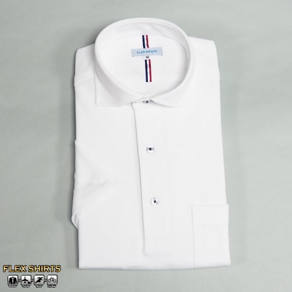 数量限定 カッタウェイポロシャツタイプ さらッと気持ちいいフレックスシャツ ビズポロ 半袖 白 ホワイト メンズ クールビズシャツ ノーアイロン｜yshirt-sahara｜03