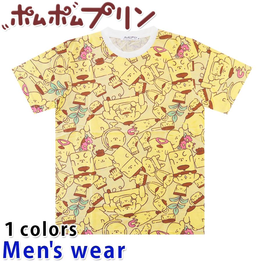 ポムポムプリン 半袖 Tシャツ メンズ サンリオ 総柄 プリント グッズ