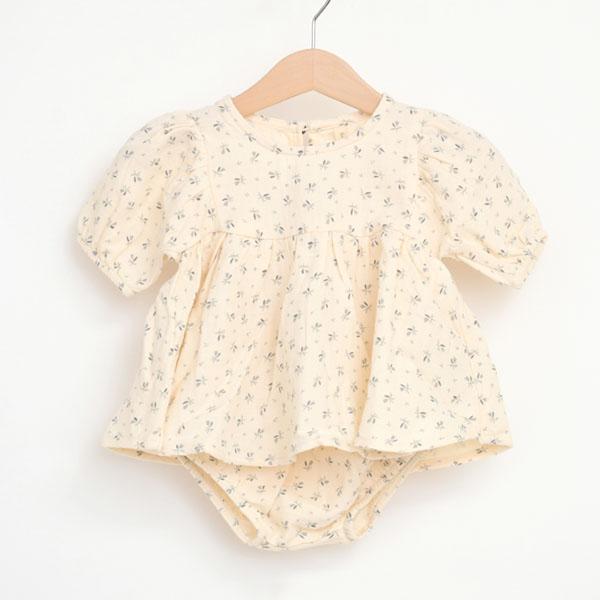 オーガニックコットン ベビー ガーゼ バルーン袖ドレス＆ブルマ QUINCY MAE クインシーメイの画像