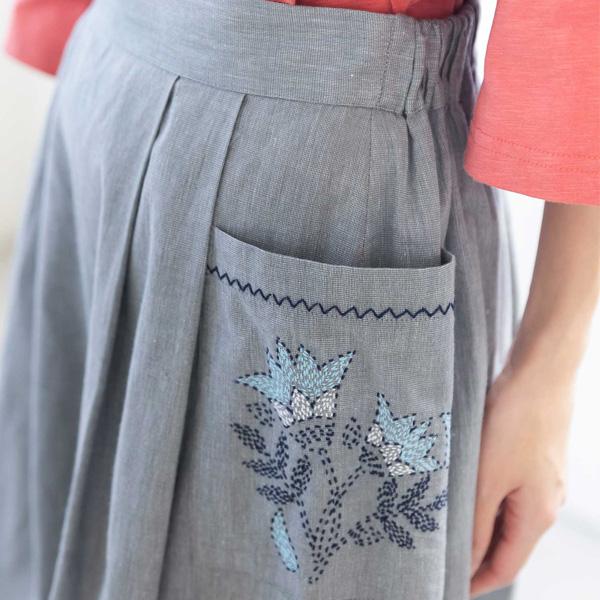 SALE／10%OFF】オーガニックコットン 手織りブルーベル刺繍サイド  