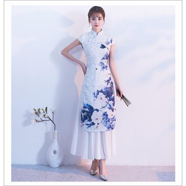 アオザイ ロングナドレス ワンピース ベトナム民族衣装 パーティー 二次会 演奏会 同窓会 キャバドレス 結婚式 お呼ばれ 花柄 A Ysiストア 通販 Yahoo ショッピング