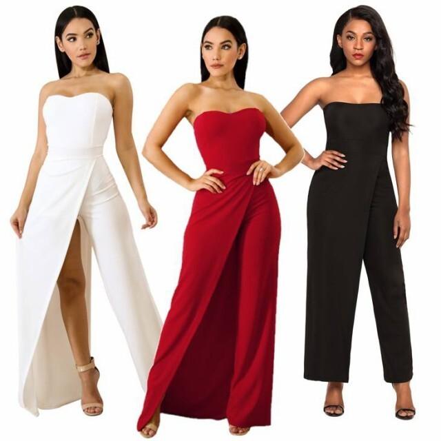 オールインワン 結婚式 白 赤 パーティードレス パンツドレス セクシー ロングドレス ジャンプスーツ ベアトップ A Ysiストア 通販 Yahoo ショッピング
