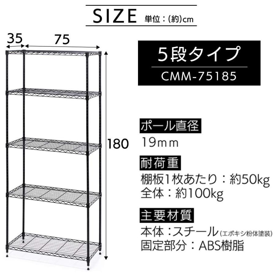 アイリスオーヤマ メタルラック スチールラック ハイタイプ ブラック 幅約75 奥行約35 高さ約180 耐荷重100 Cmm 7518 Yskshop 通販 Yahoo ショッピング