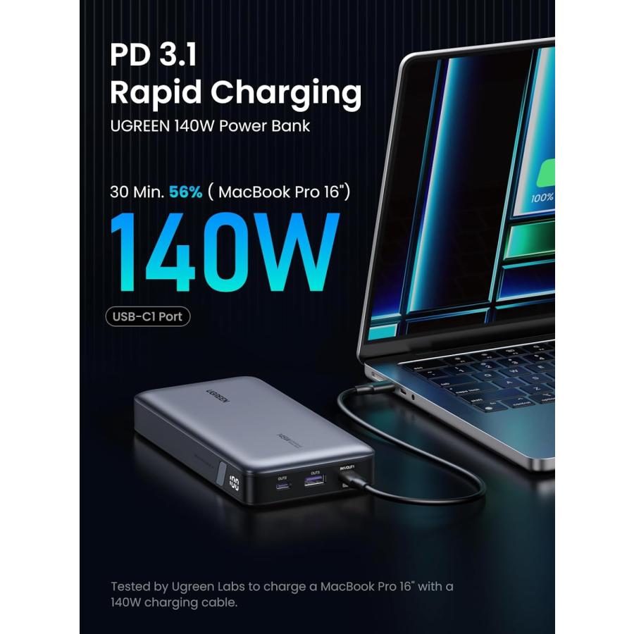 UGREEN PD3.1 モバイルバッテリー 145W高出力 25000mAh大容量 3ポート