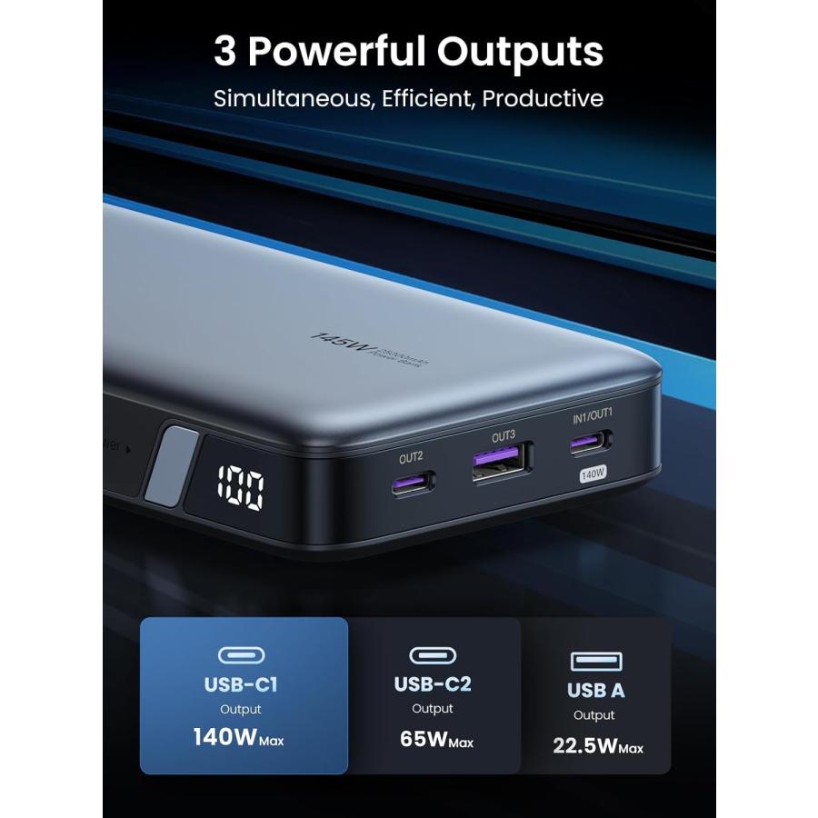 UGREEN PD3.1 モバイルバッテリー 145W高出力 25000mAh大容量 3ポート