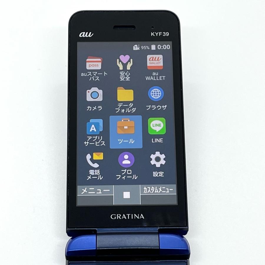 希少】GRATINA KYF39 紺碧 ブルー au SIMロック解除済 4G LTEケータイ