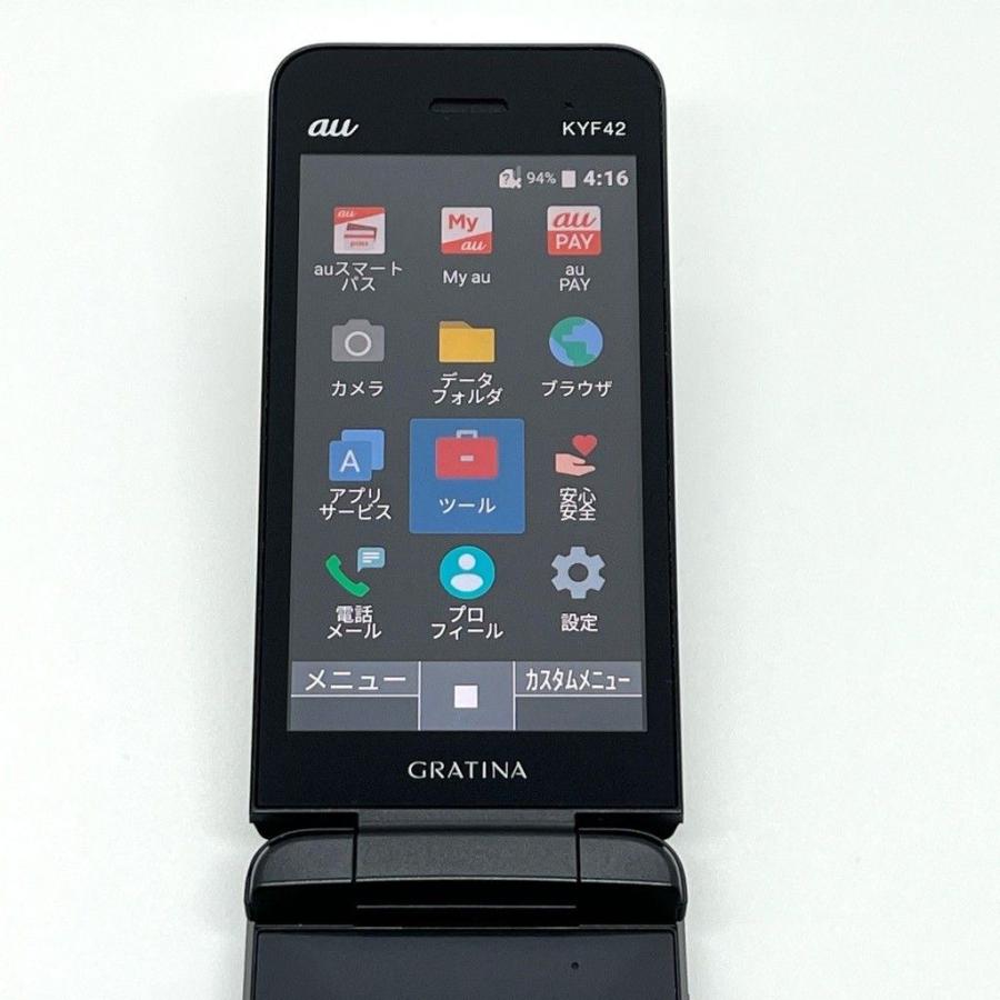 美品】GRATINA KYF42 au SIMロック解除済 4G LTE ブラック 防水 白ロム