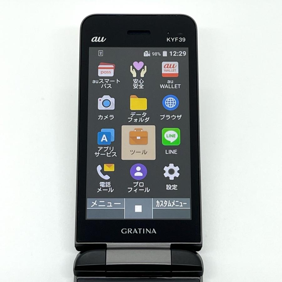 良品】GRATINA KYF39 墨 ブラック au SIMロック解除済 4G LTEケータイ