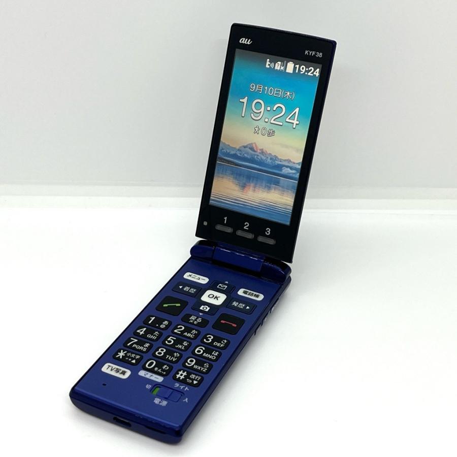 良品】かんたんケータイ KYF38 au SIMロック解除済 ロイヤルブルー 4G