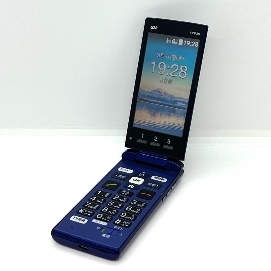 美品】かんたんケータイ KYF38 au SIMロック解除済 ロイヤルブルー 4G
