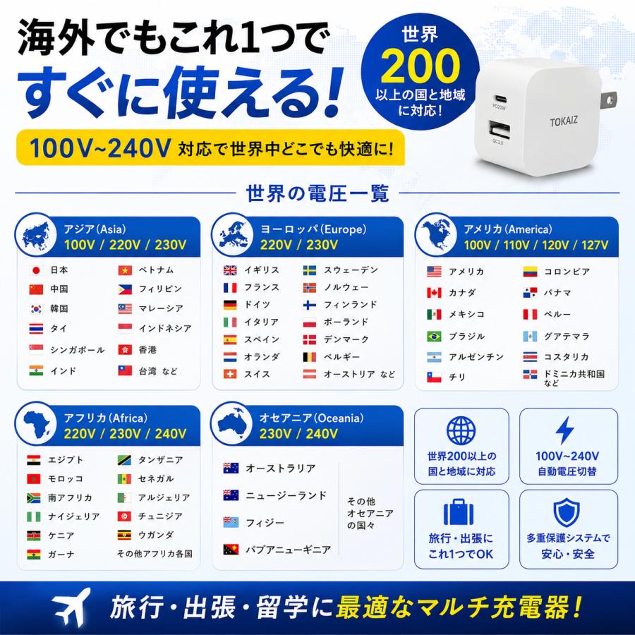 TOKAIZ（トカイズ） 日本ブランドTOKAIZ ACアダプター USB充電器 急速