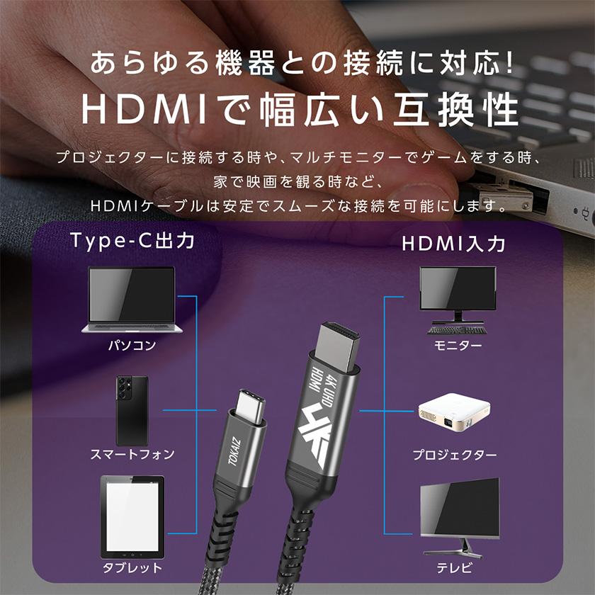 USB Type-C to HDMI 変換ケーブル typec hdmi 変換ケーブル hdmi 変換アダプタ usb変換 4K USB-C タイプc 変換アダプター typec から hdmi 変換 TOKAIZ｜ysmya｜11