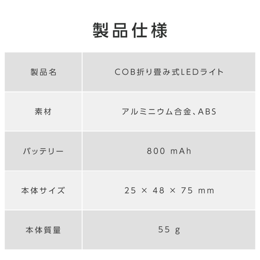 【2個セット】 COB LED ライト 投光器 led 屋外 防水 充電式 ミニライト ハンディライト カラビナ 栓抜き 防水防滴 三脚適用 小型 軽量 5段階調光 800lm高輝度｜ysmya｜19