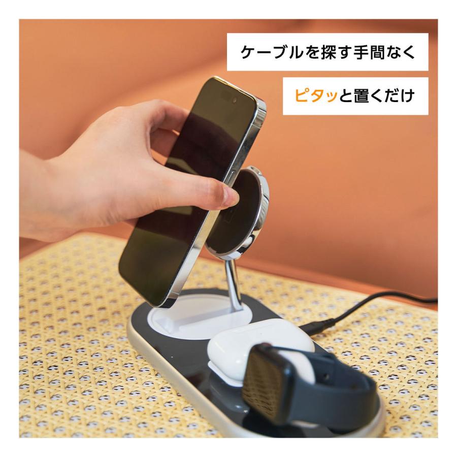 ワイヤレス充電器 iphone 急速充電 magsafe 3in1 スタンド 2台同時