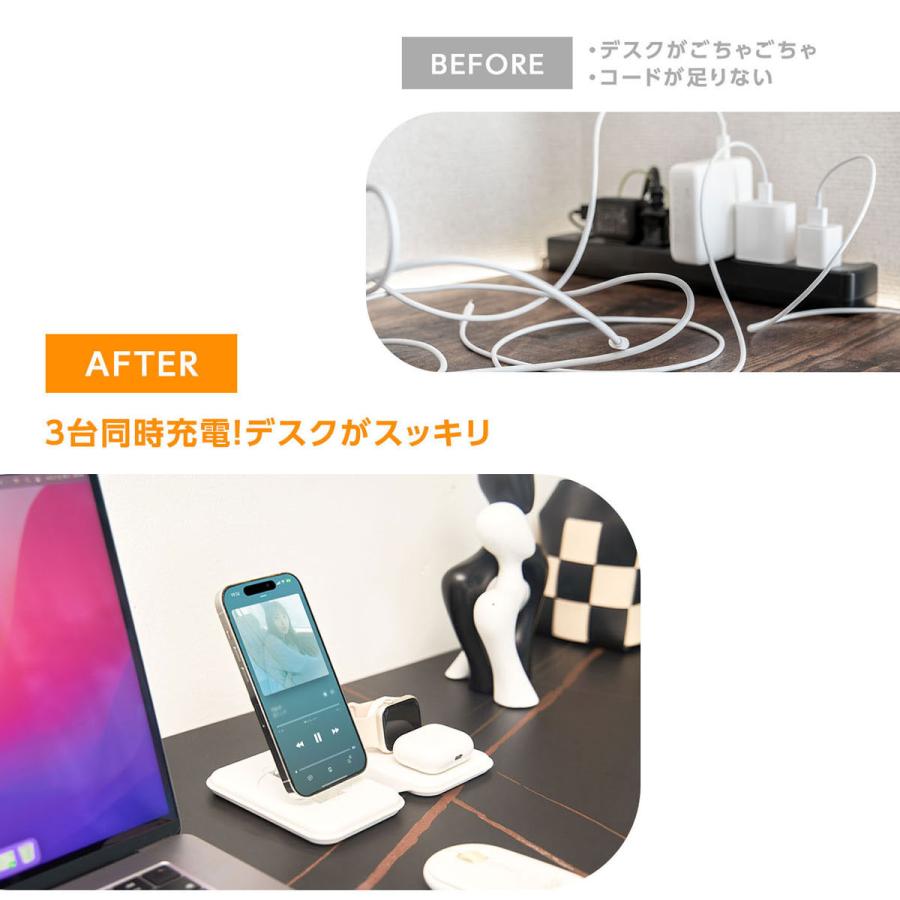 ワイヤレス充電器 iphone 急速充電 magsafe 3in1 スタンド 2台 ワイヤレス充電器 iphone 急速充電 magsafe 3in1 スタンド 2台