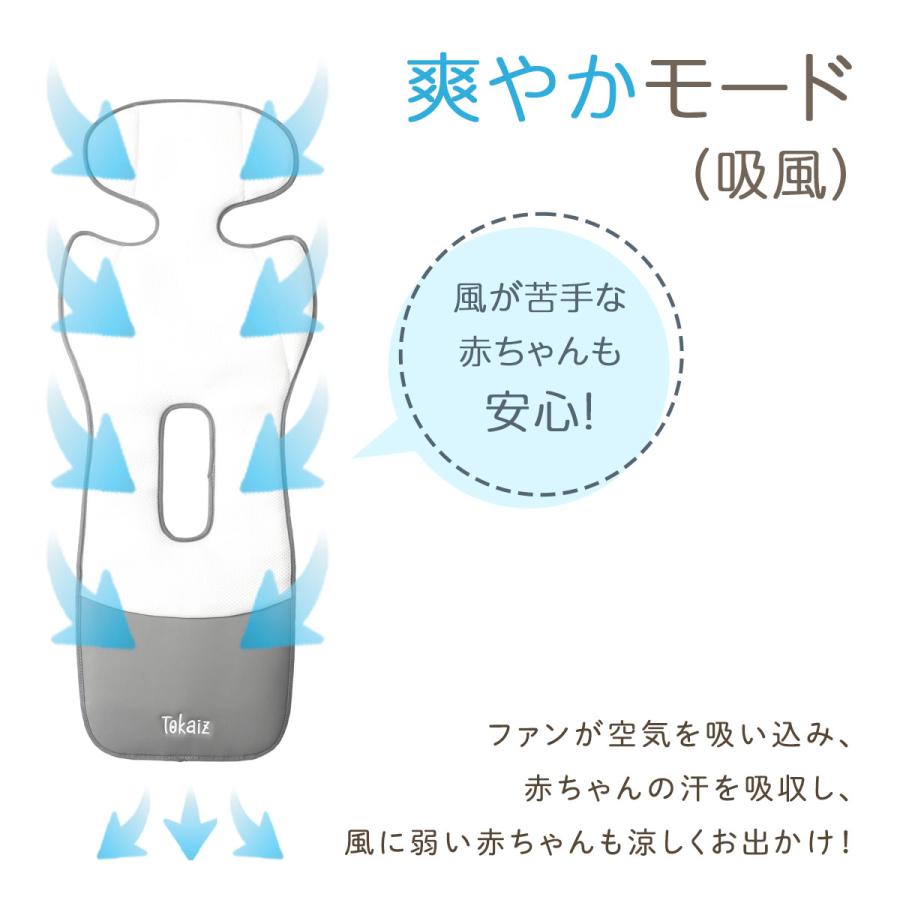 TOKAIZ ベビーカーシート ファン付き クールシート 送風 吸風 ダブルファン 暑さ対策 チャイルドシート 兼用 30個空気孔 3段階風量 メッシュ 洗える 夏用の画像