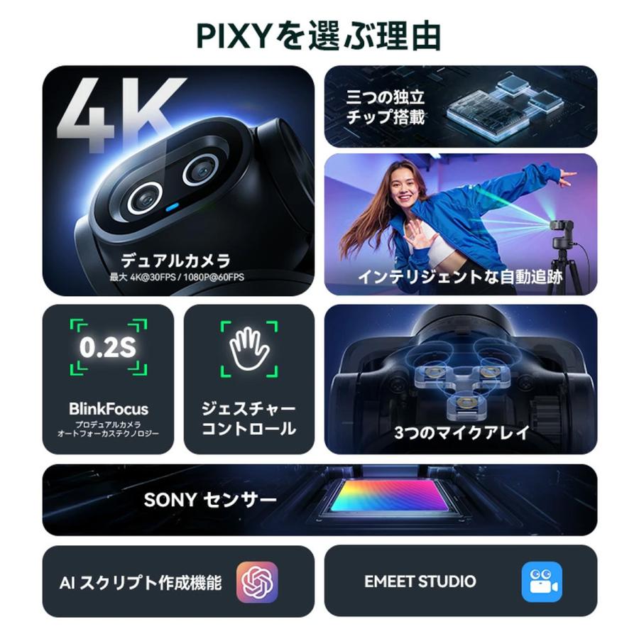 WEBカメラ 4K PTZカメラ AI自動追跡 ノイズキャンセリング マイク