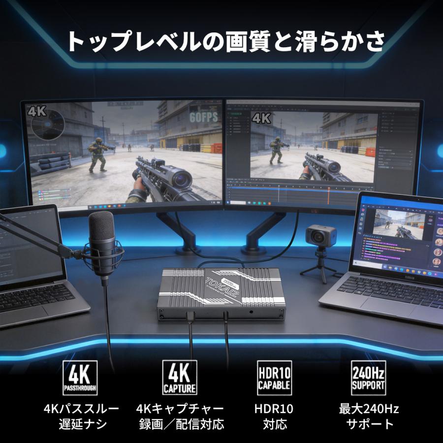 TOKAIZ公式】キャプチャーボード 4K 60Hz 録画 パススルー 240Hz対応