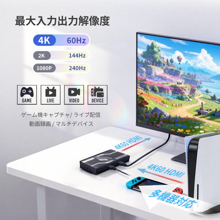 TOKAIZ公式】キャプチャーボード 4K 60Hz 録画 パススルー 240Hz対応