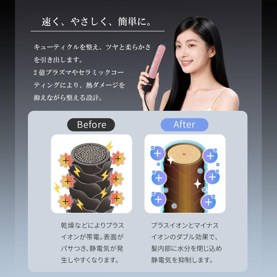 ヒートブラシ ヘアアイロン ストレート ブラシ型 TOKAIZ 2億プラズマ