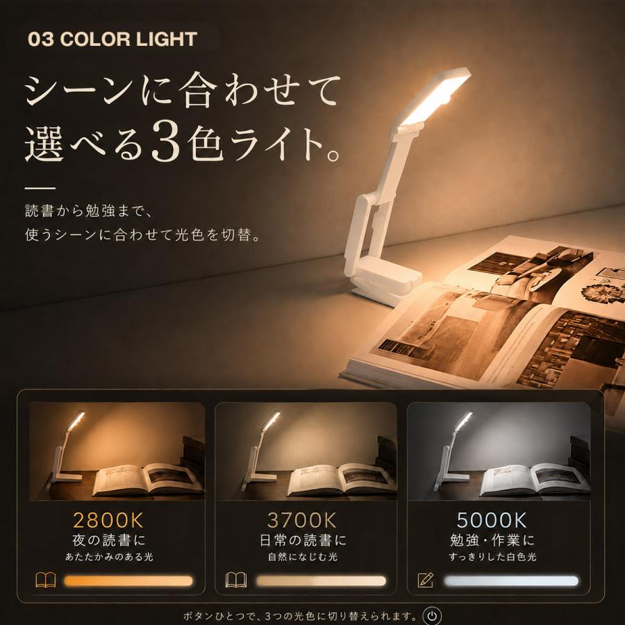 TOKAIZ（トカイズ） ブックライト クリップライト 読書灯 充電式