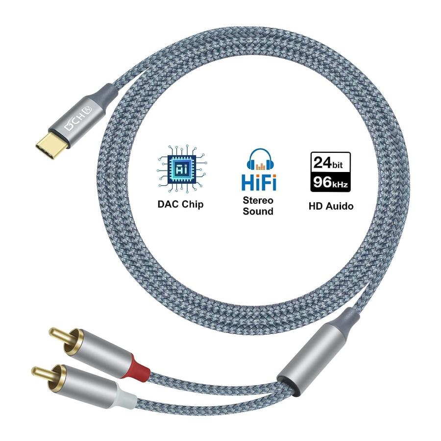 DCHAV USB C to 2RCA 変換 オーディオケーブル 1.2m Y型 分岐 赤/白 DACチップ搭載 USB Type-C オーディオケ｜ysnex｜02