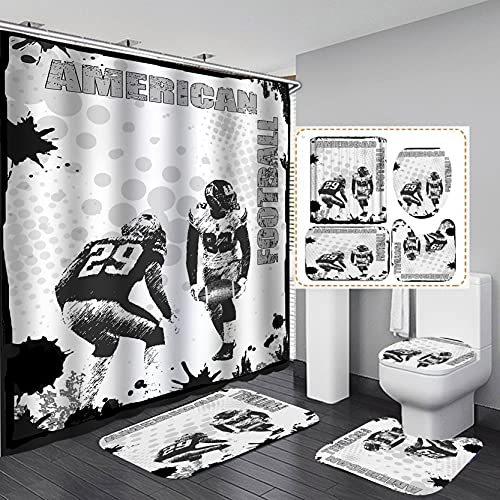 Jayden Madge 4点セット カーテン ブラインド ブラック ホワイト ヴィンテージ アメリカンフットボール プレーヤー Selection ファブリックシャワーカーテン プレーヤー レトロ Ys Yu 2454b26f5254bf1 ファブリックシャワーカーテン