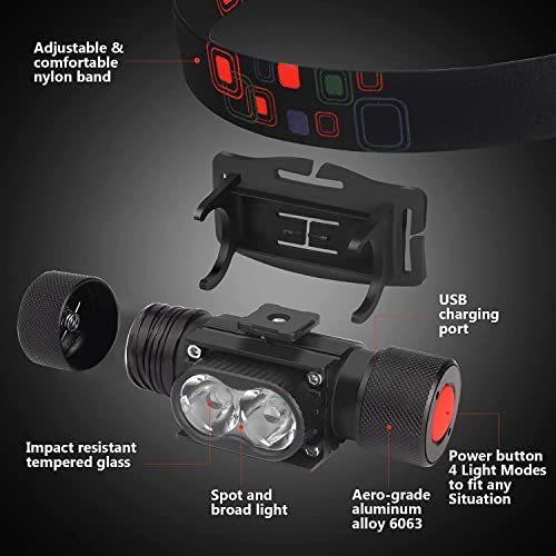 今年の新作から定番まで 懐中電灯 超高輝度ヘッドランプ 10ルーメン Led充電式ヘッドランプ 5モード付き Usbヘッドランプ調 Ipx6防水バッテリー ヘッドライト ヘッドランプ