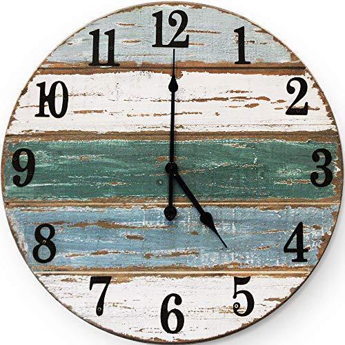 WallcharmersWallcharmers 18インチビーチ時計 | 手作り杉木製ビーチウォール時計 | 素晴らしい海の時計 湖の時間時計 海岸壁時計 ビーチテー