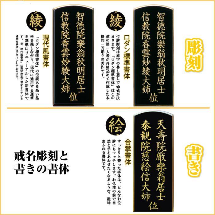 位牌 会津製 葵角切 4.5 文字彫書代付 位牌 彫刻 書き 戒名 一