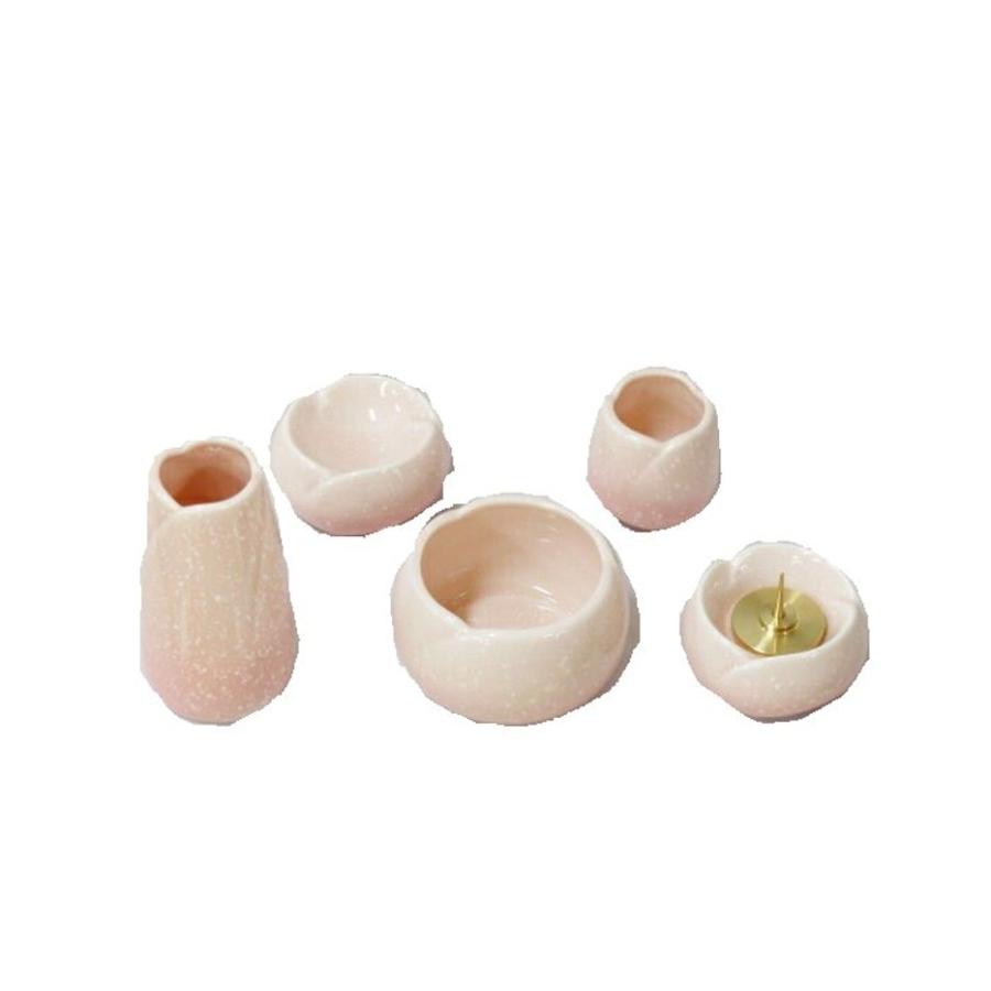 仏具 陶器製 仏具セット 五点 やわらぎ 小 さくら色 送料無料 香炉 