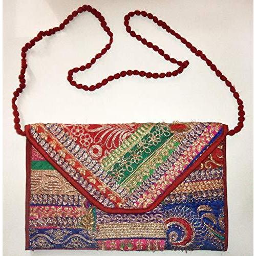 【逸品】 Handmade Clutch Gypsy Ethnic Indian Crafts & Art Triveni Zari Embroide Work その他インテリア雑貨、小物