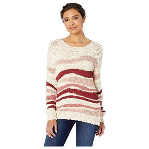 Two by Vince Camuto Long Sleeve Variegated Jersey Stripes Sweater Sand Drif