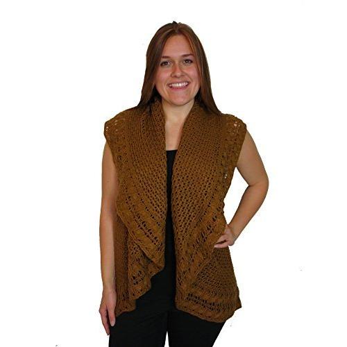 Style & Co. Women's Crochet Knit Shrug Front Open Cardigan Plus 1x Brown (P