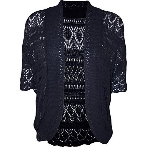 RM Women's Ladies Knitted Bolero Crochet Cardigan Shrug (SM-4XL) Navy並行輸入品